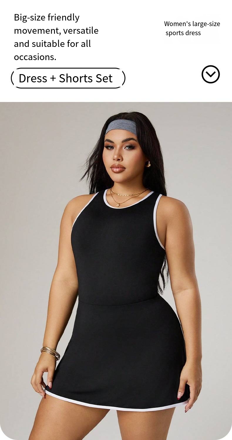 Plus Size Athletic Tennis Dress Summer Sleeveless Quick-drying Sportwear